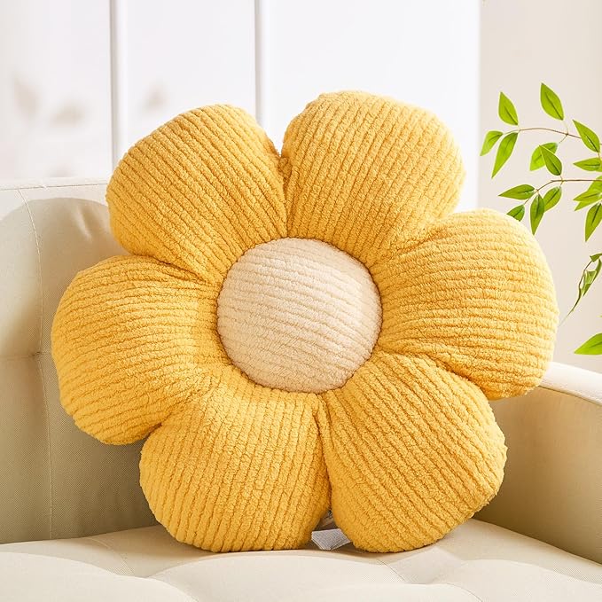 Flower Pillow Shaped Pillow Cushion Decorative Daisy Pillow for Bed Cute Throw Pillow Flower Floor Pillow Soft Seat Cushion Yellow Cushion 19.6"