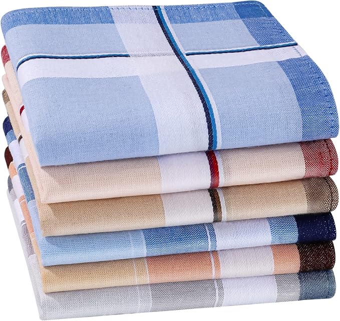 HOULIFE Handkerchiefs for Men, Soft Cotton Mens Handkerchief with Striped Pattern Classic Hankies for Men in Assorted Color