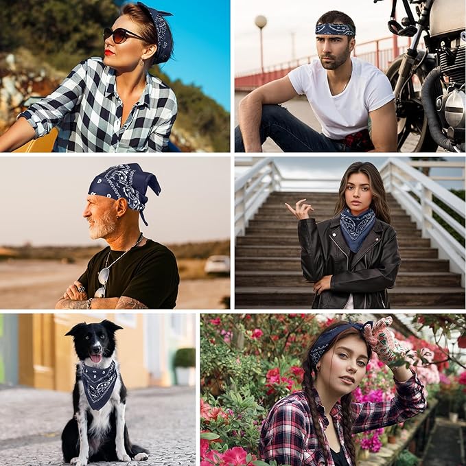 PLULON 30 Pack Bandanas for Men Women, Polyester Novelty Paisley Pattern Bandana Headbands Wristband Neckerchief Cowboy