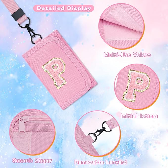 Christmas Gifts for Girls 3 4 5 6 7 8 9 10 11 12 Years Old Kids Wallet Cute Initial Coin Purse Toddler Wallet with Magic Sticker (Pink, P)
