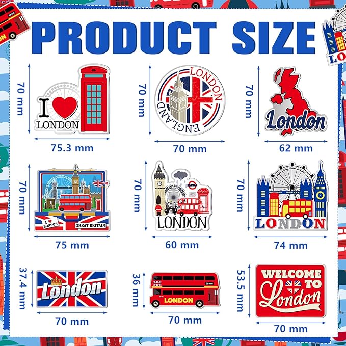 18 Pcs London Fridge Magnet Magnetic Refrigerator Stickers Metal Magnet London Souvenirs Gifts Refrigerator Magnets Home Decoration Accessories