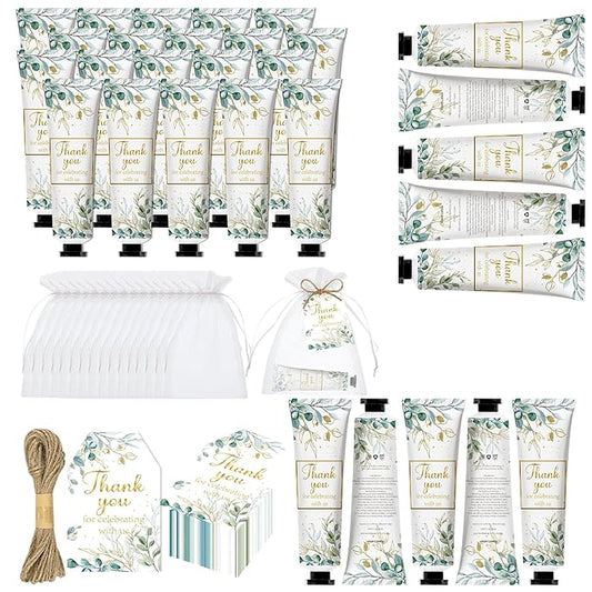 50 Sets Greenery Baby Shower Hand Cream Bulk Gifts, Wedding Bridal, Baby Shower Valentine's Party Favors for Guests,Travel Size, Hand Lotion Set with Thank You Card and Organza Gift Bags(greenery)