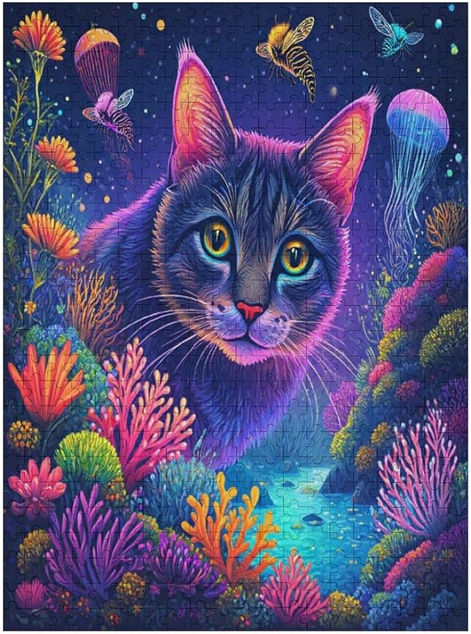 Wooden Puzzles 500 Piece，Color Cat Portrait Themed Jigsaw Puzzles，Puzzle Games Challenge Puzzles，Educational Games，Family Puzzles，Unique Gifts for Wall Art