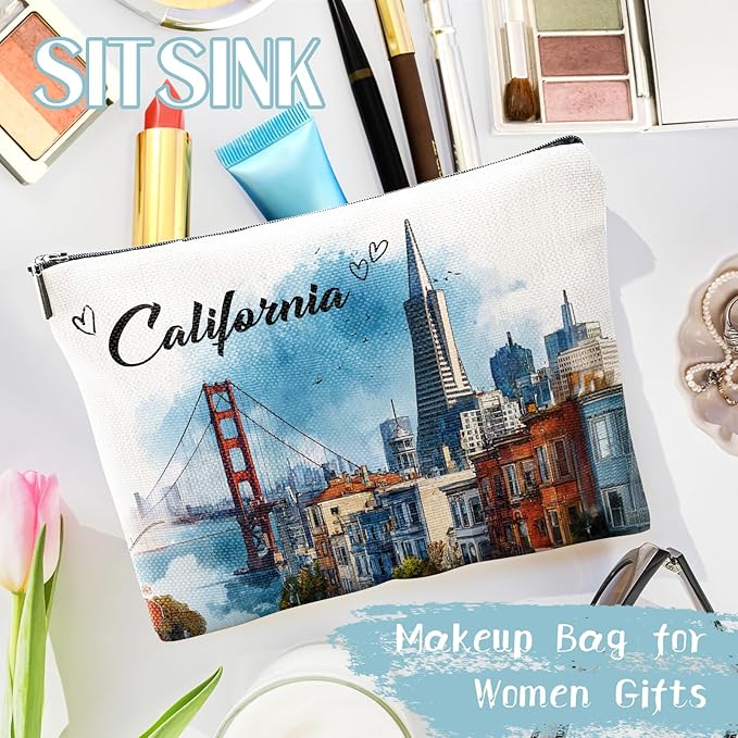 California Souvenirs Gifts Travel Essentials - City Scenery California Travel Must Haves, Cosmetic Makeup Bags Gifts for Women Girls Purse