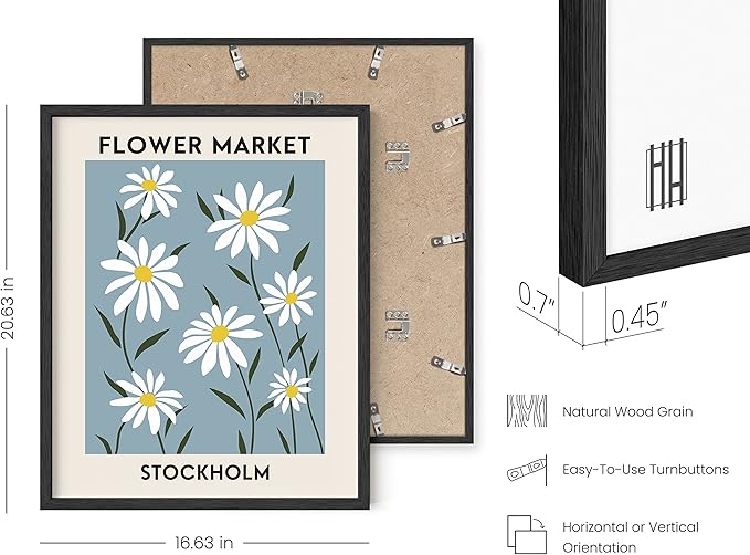 HAUS AND HUES Flower Market Poster, Danish Pastel Wall Art, Floral Prints and Posters, Aesthetic Pastel Room Decor (Black Framed, 16" x 20")