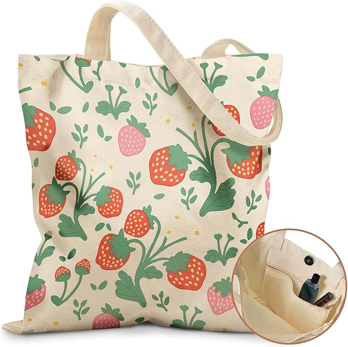 Miss Adola Aesthetic Tote Bag for Girls - with Magnetic Buckle and Zipper Inner Pocket for Women Lady Canvas Cotton Tote Bag