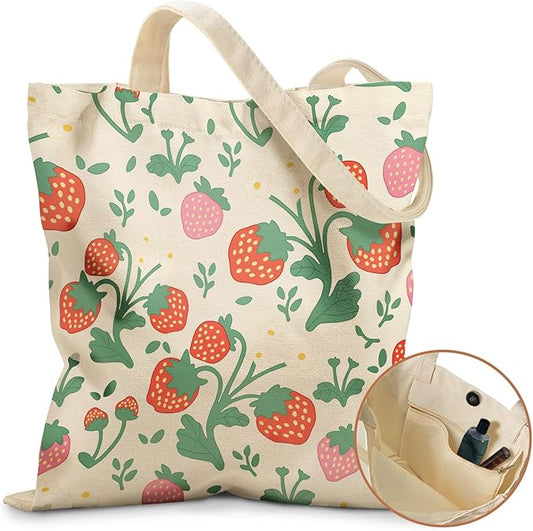 Miss Adola Aesthetic Tote Bag for Girls - with Magnetic Buckle and Zipper Inner Pocket for Women Lady Canvas Cotton Tote Bag