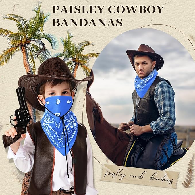 Blulu 6 Pcs Neon Color Cowboy Bandanas for Men Women Assorted Paisley Pattern Handkerchiefs 22 x 22 Inch Kids Headwrap Scarfs