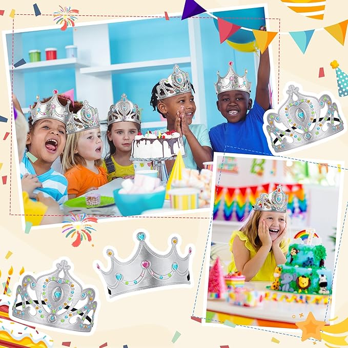 Yaomiao 66 Pieces Foam Princess Tiaras DIY Crowns Kids Party Favors Craft Crystal Diamond Sticker Making Your Own Tiara Girls(Silver)