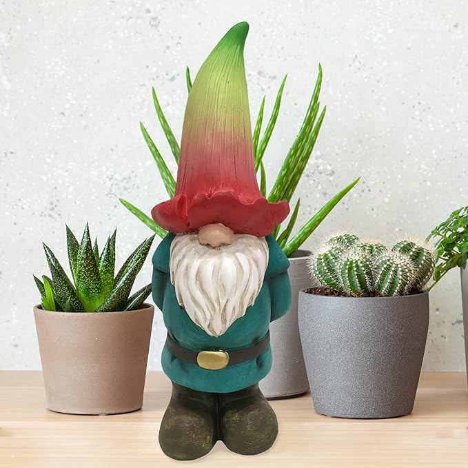 Design House 395863 Indoor/Outdoor Gnome with Flower Hat Figurine Statue for Garden Patio Home & Office Décor Housewarming Gifting Birthdays, 12-Inch, Multicolor