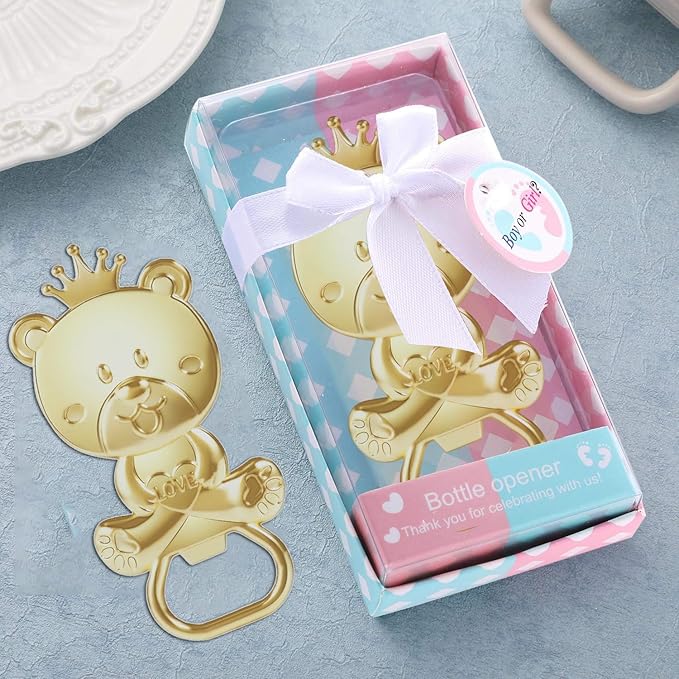 24 pcs Baby Shower Party Favor Bottle Opener Party Supplies Decoration Baby Shower Return Gift for Guest Baby Shower Souvenir for Boy or Girl Bridal Shower Bar Tools (Blue and Pink Bear)