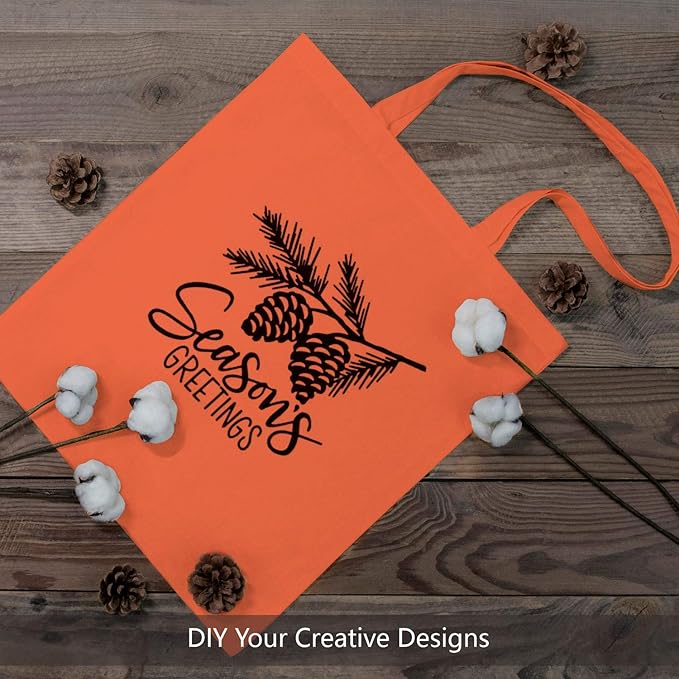 TOPDesign 12-Pack Economical 16"x15" Orange Cotton Tote Bag, Lightweight Medium Reusable Grocery Shopping Cloth Bags, Suitable for DIY, Advertising, Promotion, Gift, Activity