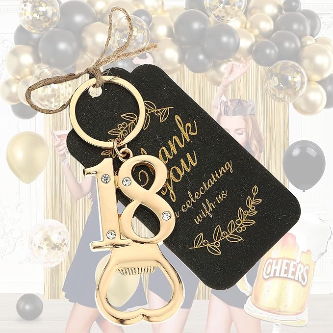 24 pcs 18th Gold Keychain Bottle Opener Birthday Party Favors for Guests,18th Beer Bottle Opener Favors Bulk for Birthday Anniversary Souvenirs Party Decor Supplies (Gold 18th)