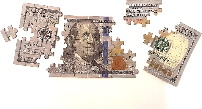 100-Piece Jigsaw Puzzle 9x4 Inches 100 Hundred Dollar Bill Copy Money Puzzle Educational Kids Souvenir Birthday Gift Party