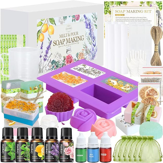 Jcoos Soap Making Kit, Soap Making Kit for Adults, Teen- Shea Butter Glycerin Melt and Pour Base, Molds, Dye, Fragrances, Dried Flowers, DIY Craft for Teen Beginners Girls, Gift Boxes for Women