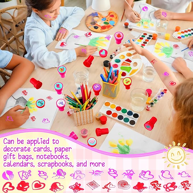 Geelin 100 Pieces Valentines Stamp Gifts Stamps Bulk Self Inking Stampers Valentine Party Favors Gift Exchange, 20 Styles