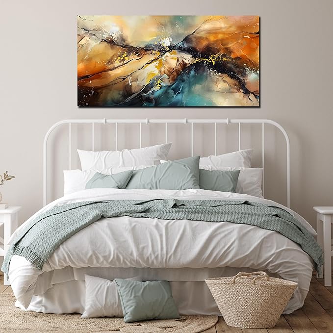 JKWALL77 Large Wall Paintings for Living Room - Yellow Pictures Wall Decor - Abstract Wall Art for Office Ready to Hang Size 29" x 59"