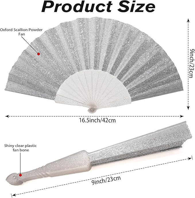 48 Pack Handheld Fan,Folding Hand Glitter fan with Shining Transparent Fan Rib – Ideal for Wedding, Church, Festival, Dance, Tea Party, Club, and EDM Accessories, Silvery