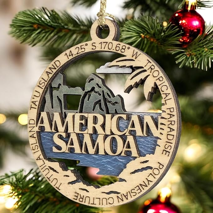 American Samoa National Park 3" Wood Ornament - Tropical Paradise Scene, Handmade in USA