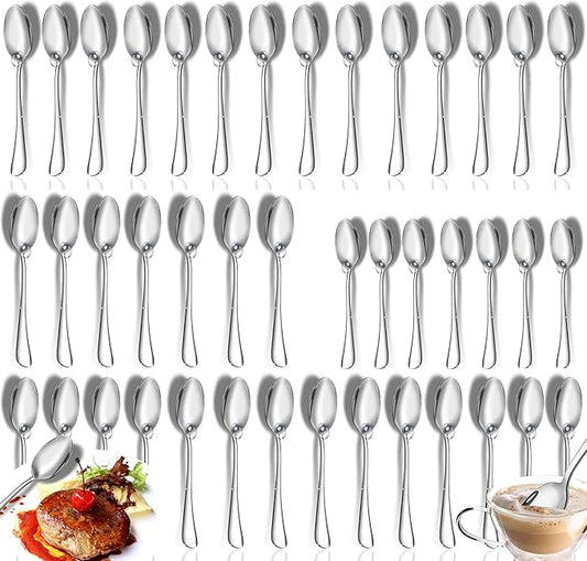 40 Pieces Table Spoons and Coffee Teaspoons Set, Stainless Steel Spoons Silverware, Home Kitchen Cutlery Spoons, Mirror Polished Modern Dessert Spoons