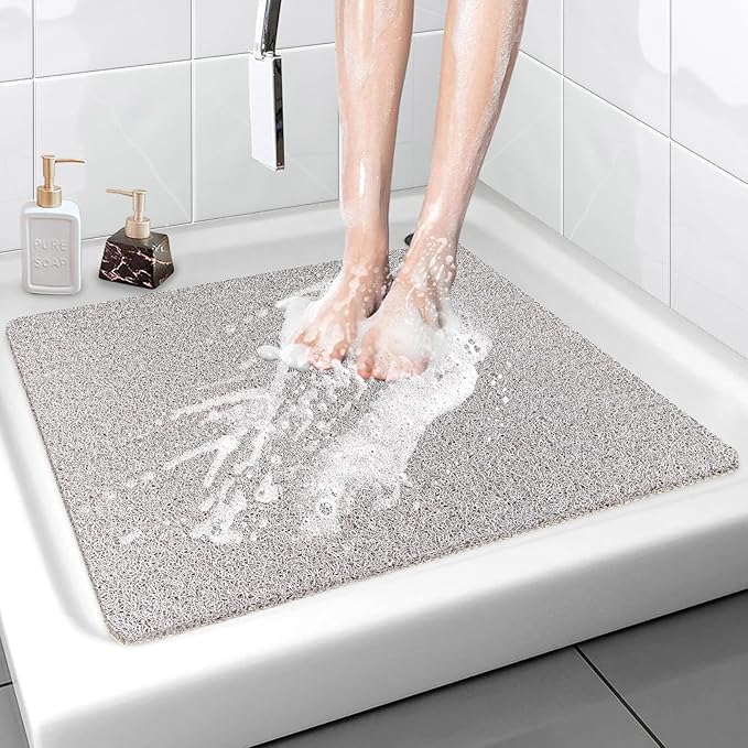 Shower Mat Bathtub Mat Non-Slip - 24x24 Inch, Soft Comfort Bath Mat with Drainage Holes, PVC Loofah Massage Bathmat for Shower, Tub, Bathroom, Wet Areas, Quick Drying