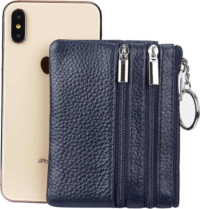 Women's Genuine Leather Coin Purse Mini Pouch Change Wallet with Keychain