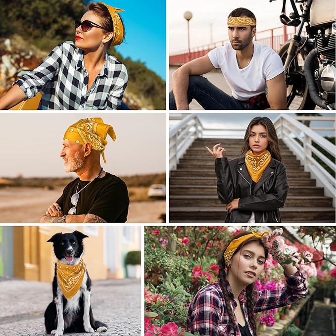 PLULON 30 Pack Bandanas for Men Women, Polyester Novelty Paisley Pattern Bandana Headbands Wristband Neckerchief Cowboy