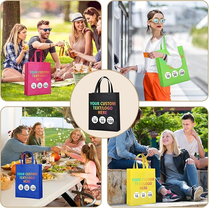 KQVXZZB Custom Reusable Bags Bulk 10/50/100PACK- Eco-Friendly Promotional Tote Bags with Logo Printing for Retail, Events, Restaurants & Corporate Gifts (20+ Industries)