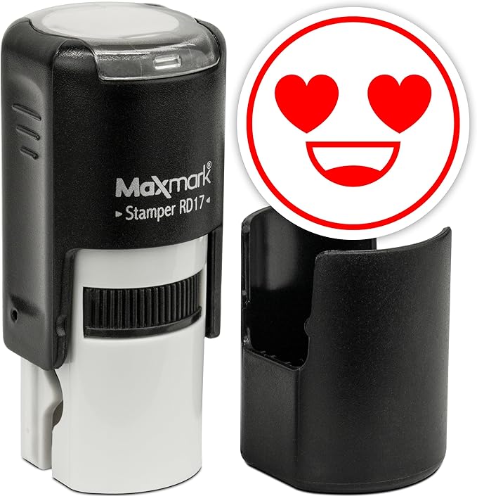 MaxMark Round Self Inking Emoji Stamp - in Love - Red Ink