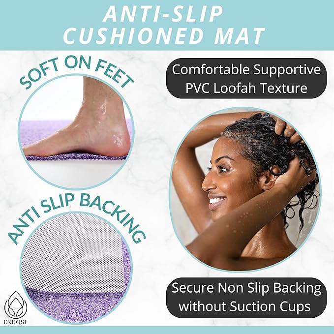 Non Slip Bathtub Mat Shower Mat for Tub - Loofah Bath Mats for Bathroom - 31x16 Bathtub Floor Mat - Textured Anti Slip Bath Mat Without Suction Cups - Secure Mat for Wet Areas (31x16 Purple)