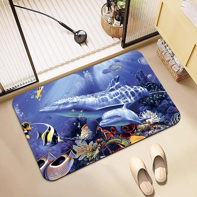Bathroom Rugs Non Slip Quick Dry Bath mat Rubber Bathroom mat, Super Absorbent Bath mat, Washable Bathroom mat Bath Rugs, Shower Mat Bath Mats for Bath Floor, 15.7x23.6in, Underwater World