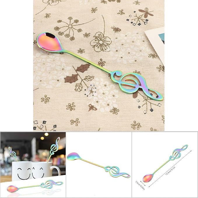 Stainless Steel Musical Note Spoon, 6 inch Colorful Coffee Stirring Spoons Creative Musical Theme Teaspoon Dessert Spoons Flatware for Coffee Stirring Drink Mixing Jam (Colorful)