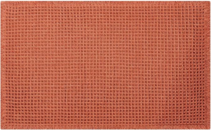 Waffle Bath Mat - Boho Bathroom Rugs Non Slip Washable, Super Absorbent & Quick Dry, Soft Bath Mat Farmhouse Bathroom Decor, 20'' x 48'', Dirty Orange