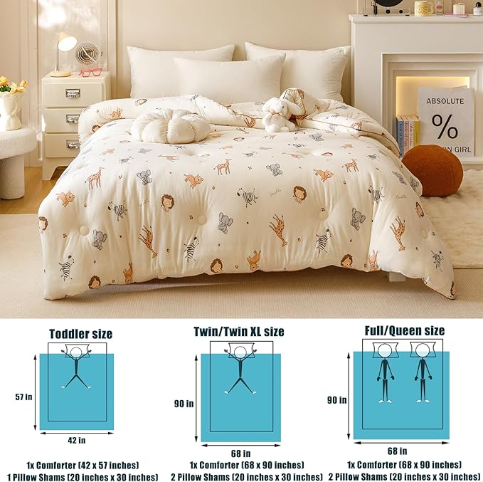 2PCS Toddler Bedding Set, Ultra Soft Marshmallow Fluffy Comforter Bed Sets for Kids Boys Girls Infant, Cute Microfiber Lightweight Machine Washable All Seasons Bedroom (Wildlife Park)