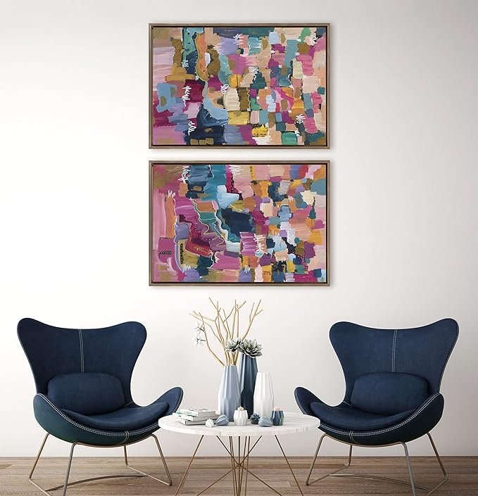 Kate and Laurel Sylvie Applause Framed Canvas Wall Art by Leah Nadeau, Set of 2, 23x33 Gold, Multicolored Abstract Art Collection for Wall