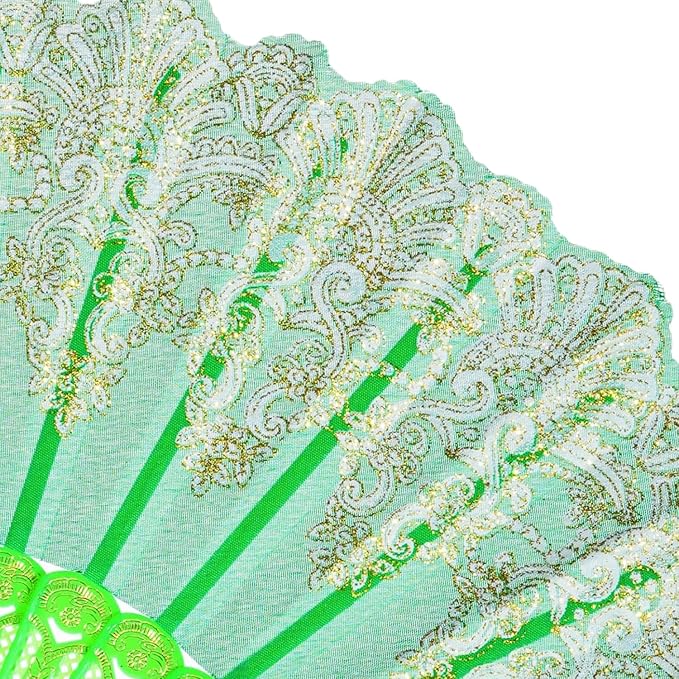 QIRMIZI 30 Pack Folding Handheld Fans,Silk Spanish Fan, Perfect for Weddings, Parties, and Dancing,Green