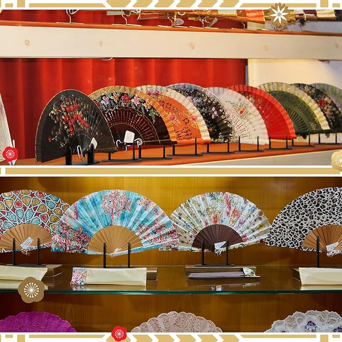 Roowest 8 Pcs Acrylic Fan Display Stand Folding Japanese Chinese Hand Fan Stand Easel Foldable Handheld Display Base Organizer (Black)