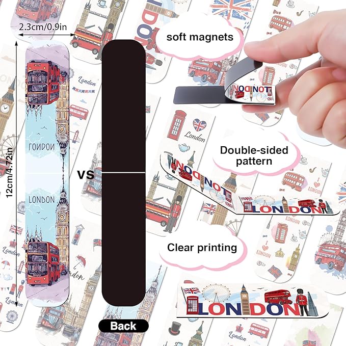 London Magnetic Bookmark Gifts - 48PCS British Magnetic Bookmarks UK England Travel Book Marks Magnets Page Marker Clip for Women Travel Students Teacher Reading London Lover Souvenirs Gift