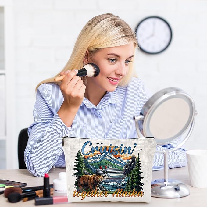 Alaska Souvenirs Cruise Bags Gifts - Makeup Bag Alaska Travel Must Have Essentials, Cosmetic Pouch Purse Cruise Exchange Idea Gift for Women Men Adults