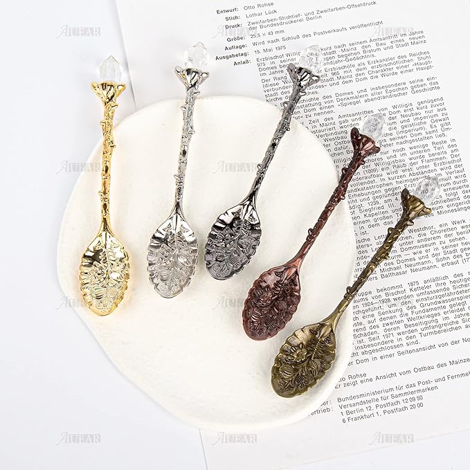 AUEAR, 25 Pack Retro Crystal Coffee Spoons Antique Tea Carved Spoon for Cafe Tableware