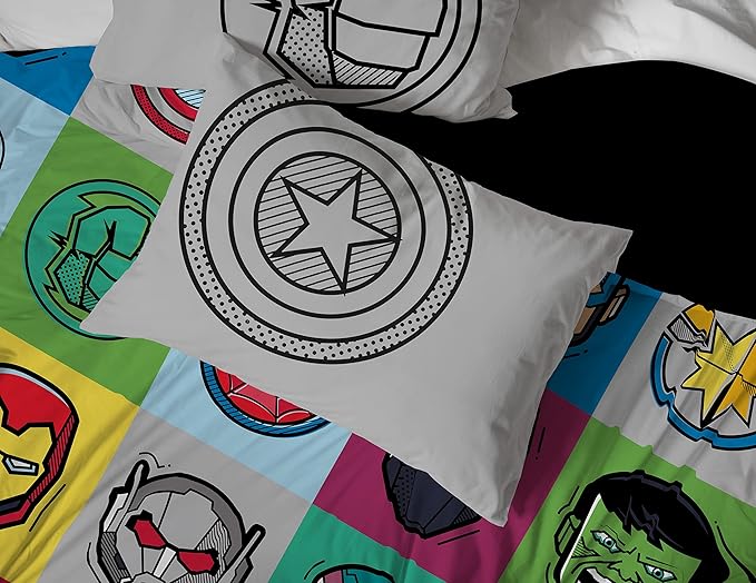Jay Franco Marvel Avengers Pop 7 Piece Queen Size Bed Set - Includes Comforter & Sheet Set - Super Soft Fade Resistant Microfiber (Official Marvel Product)