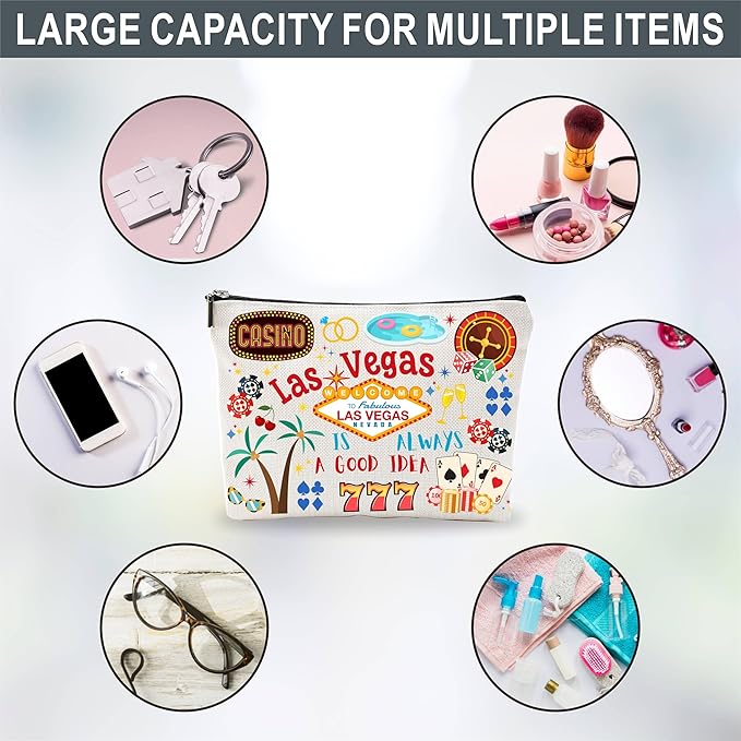 Las Vegas Souvenirs Cosmetic Bags For Women，Las Vegas Is Always a Good Idea, Make Up Bag For Traveling, Toiletry Pouch, Small Zipper Storage Bag, Las Vegas Themed Gifts, Women Essentials - D03