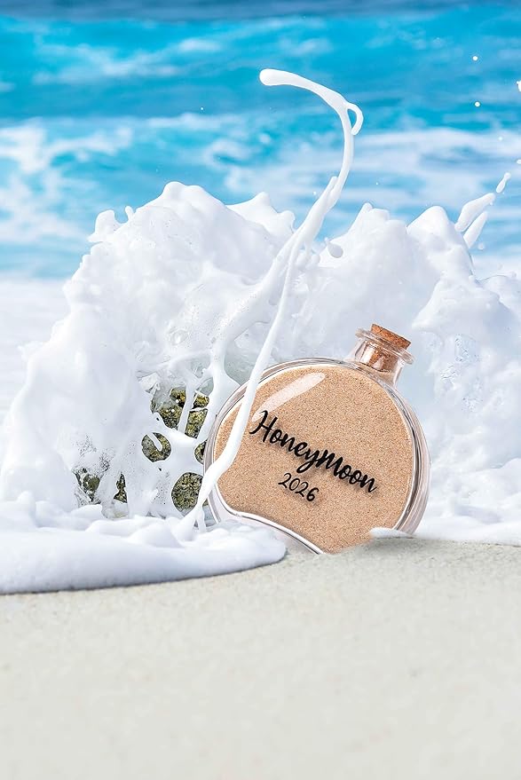 Honeymoon Sand Keepsake Jar 2026，Bridal Shower, Wedding, Engagement, Honeymoon, Travel Gift for Couples, Newlywed, Fiance(Gift Box Includes) - 100ml Round Shape Glass