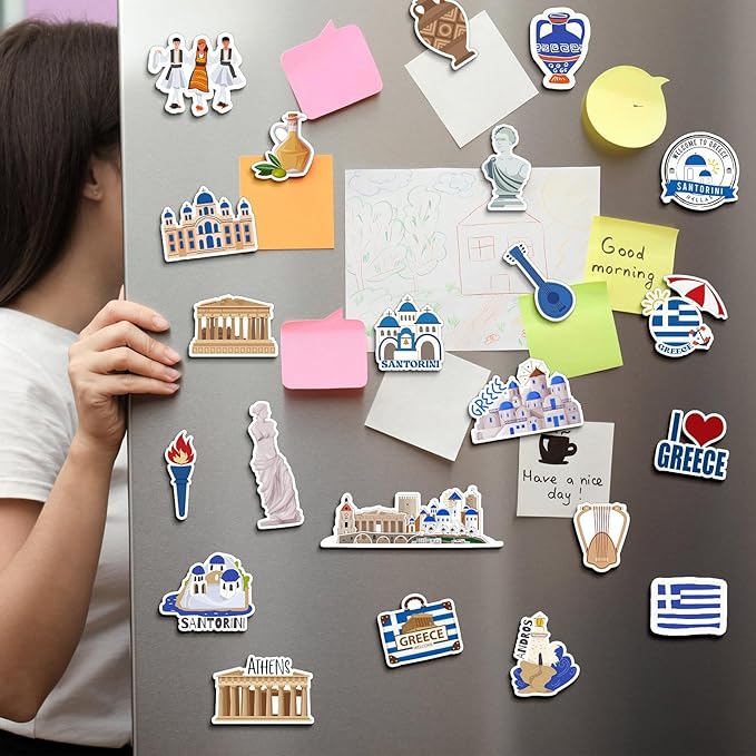 Konohan 30 Pcs Greece Souvenirs Gifts Greece Magnet for Refrigerator City Magnetic Refrigerator Stickers for Home Decoration
