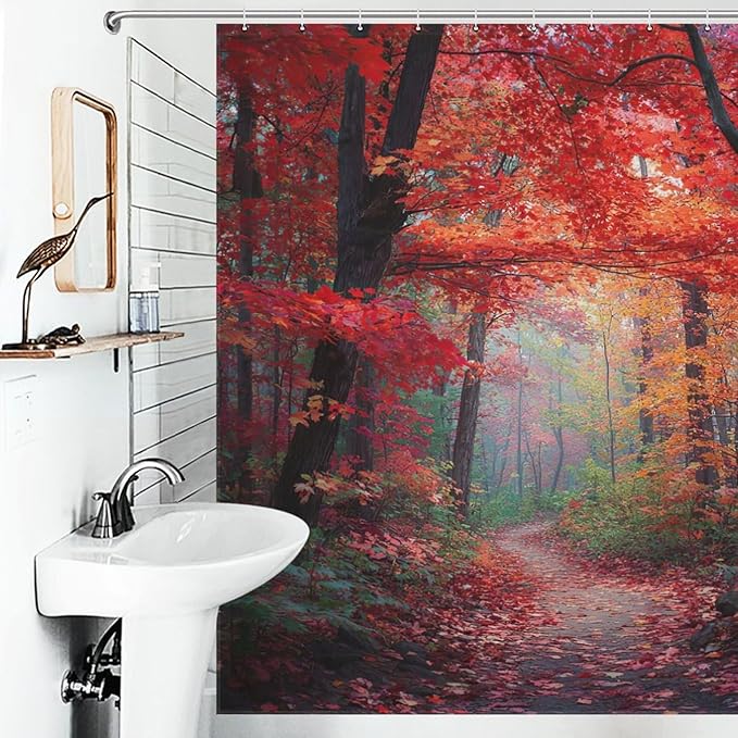 Thanksgiving Fall Maple Shower Curtain Waterproof Washable Fabric Bathroom Shower Curtains for Bathroom Decorations Home Indoor Decor 72x72Inch