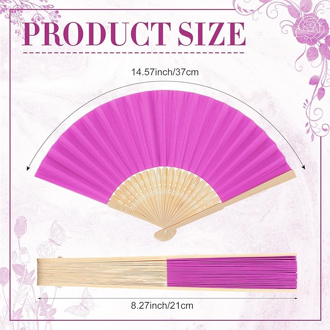 Yinkin 24 Pack Folding Fans Bamboo Handheld Folded Craft Hand Japanese Chinese Fans for Weddings Bridal Dancing Church DIY Decoration Women Gift Party Favors (Rose Red)
