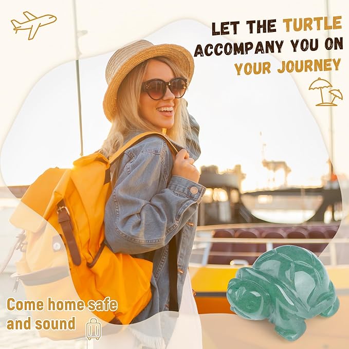 QINJIEJIE Travel Turtle Gifts for Women Best Travel Gifts for Travelers Men Green Aventurine Turtle Figurines Healing Crystals Sea Turtles Lovers Office Desk Decor Good Luck Gift for Women