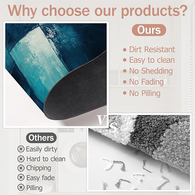 Diatomaceous Earth Bath Mat,Art Painting Bath Rugs,Grey Blue Non-Slip Thin Absorbent Fast Drying Easy to Clean for Bathroom Laundry Home Kitchen Door Mat 17x29.5Inch