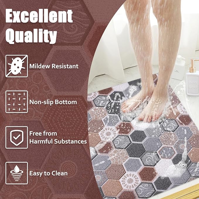 Shower Mat Bathtub Mat Non-Slip - 36x36 Inch, Soft Comfort Bath Mat with Drainage Holes, PVC Loofah Massage Bathmat for Shower, Tub, Bathroom, Wet Areas, Quick Drying