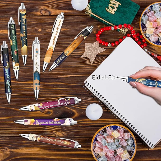 Idealmuzik Islamic Motivational Ballpoint Pens Set of 10 – Crescent Moon & Star Design with Inspirational Quotes – Smooth Black Ink Pens for Daily Use, Office, Home, and Eid/Ramadan Celebrations